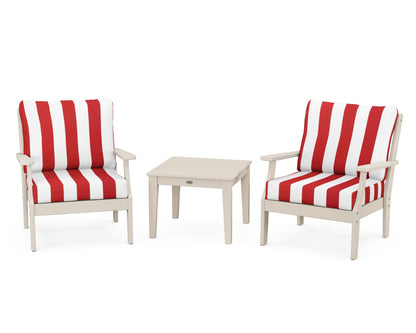 POLYWOOD® Braxton 3-Piece Deep Seating Set in Sand / Cabana Stripe Crimson