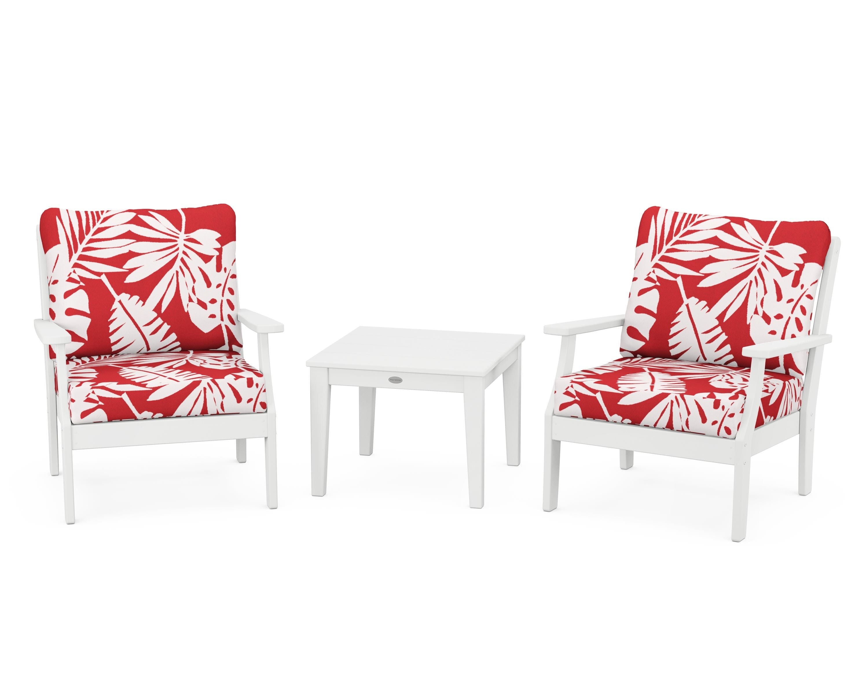 POLYWOOD® Braxton 3-Piece Deep Seating Set in White / Leaf Crimson