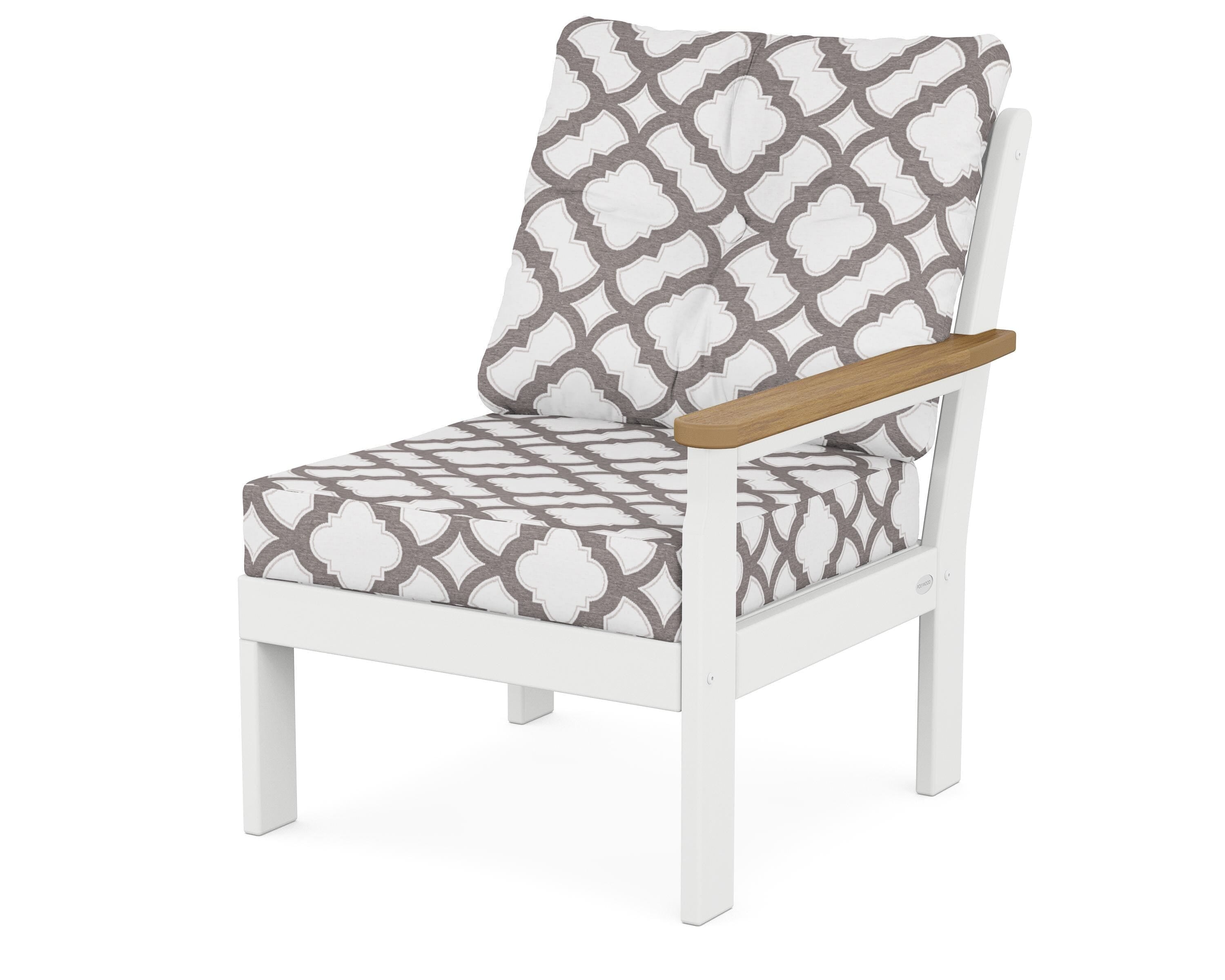 POLYWOOD® Vineyard Modular Right Arm Chair in White / Natural / Trellis Grey Mist