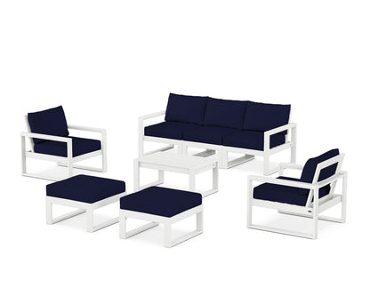 POLYWOOD® EDGE Sectional 8-Piece Lounge Sofa Set in White / Navy