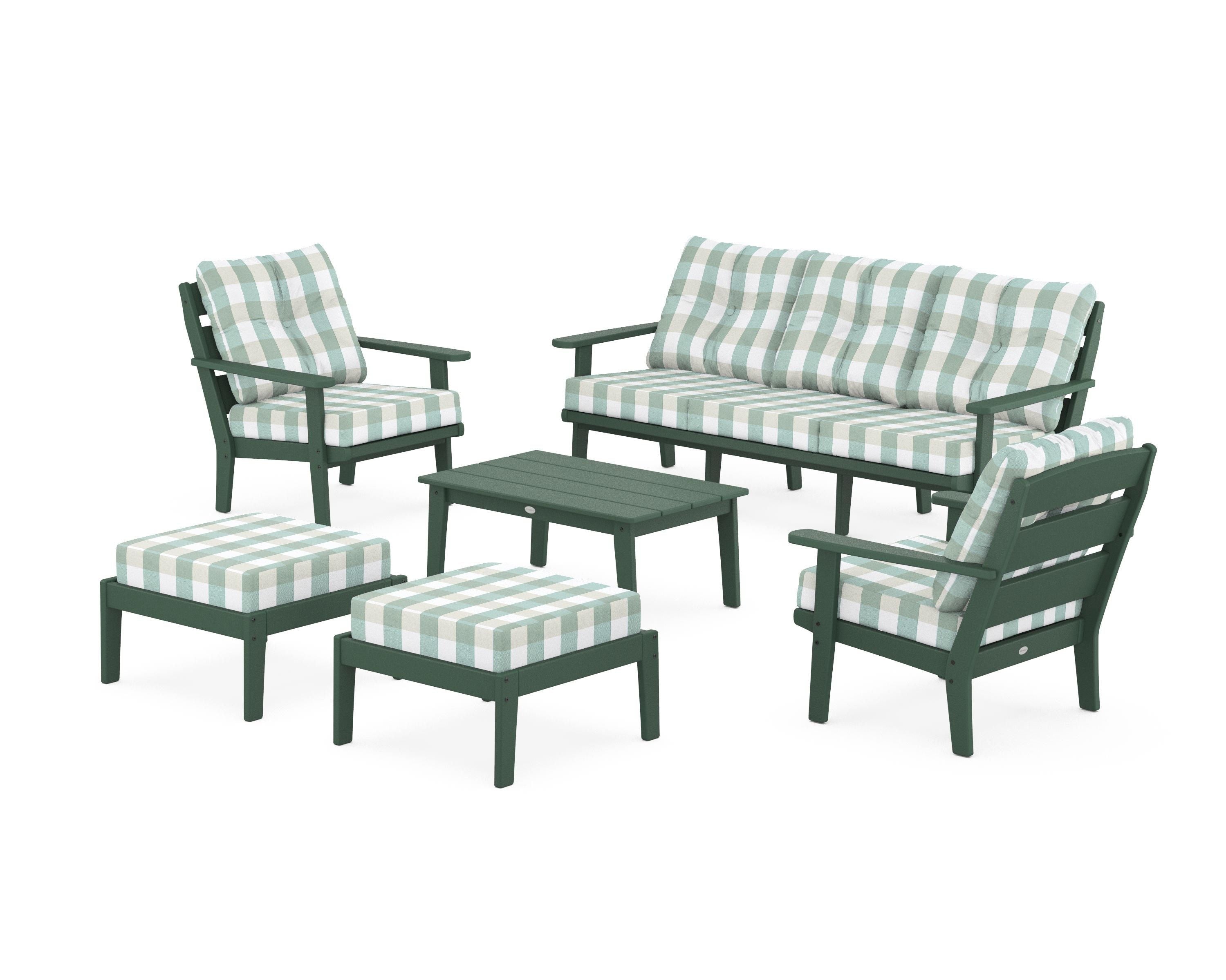 POLYWOOD® Lakeside 6-Piece Lounge Sofa Set in Green / Buffalo Plaid Glacier Spa