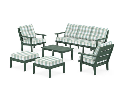 POLYWOOD® Lakeside 6-Piece Lounge Sofa Set in Green / Buffalo Plaid Glacier Spa