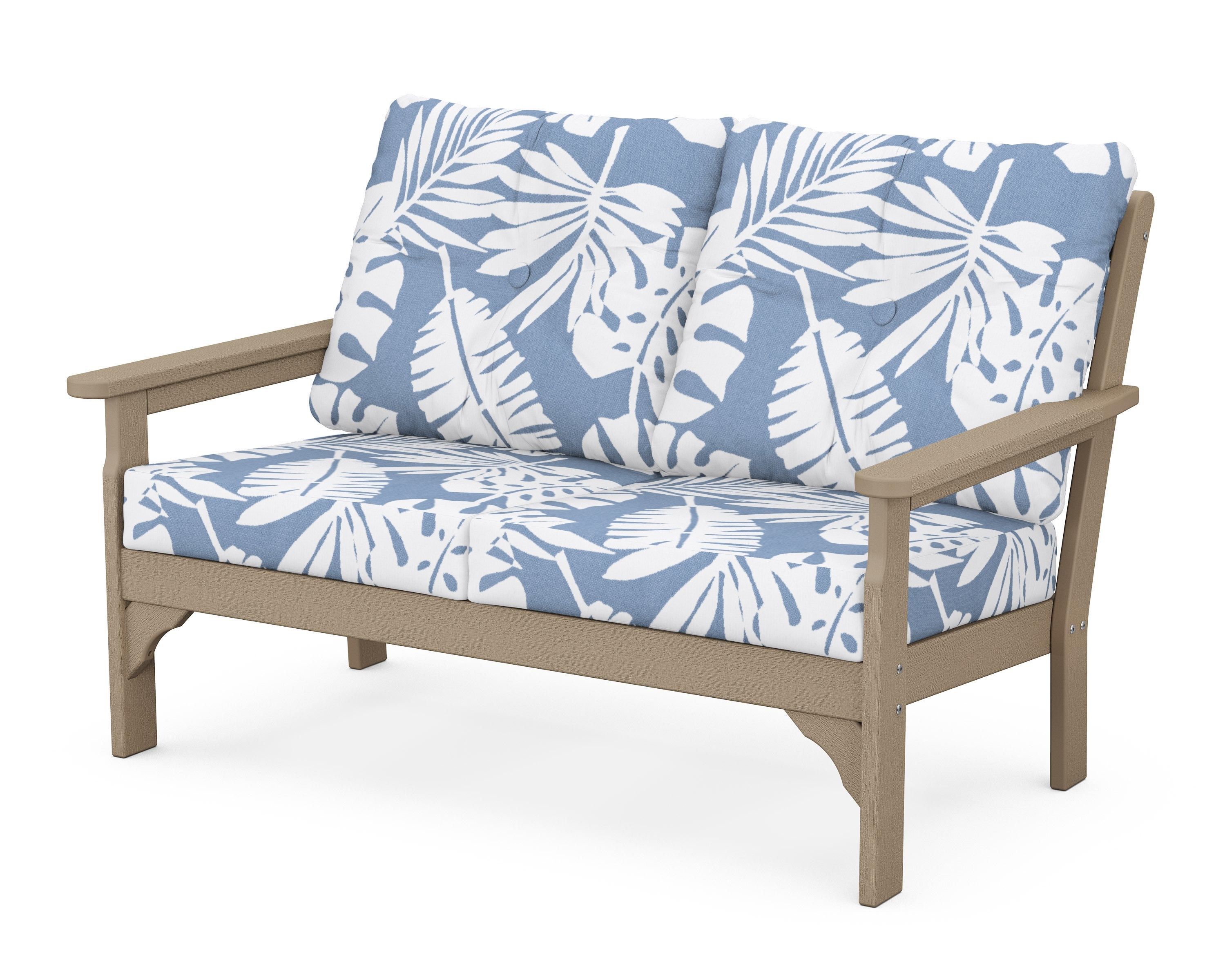POLYWOOD® Vineyard Deep Seating Loveseat in Vintage Sahara / Leaf Sky Blue