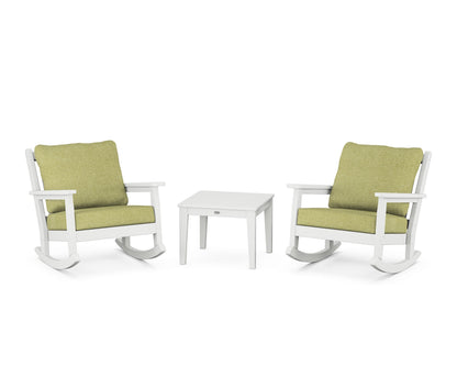 POLYWOOD® Chippendale 3-Piece Deep Seating Rocker Set in White / Chartreuse Boucle