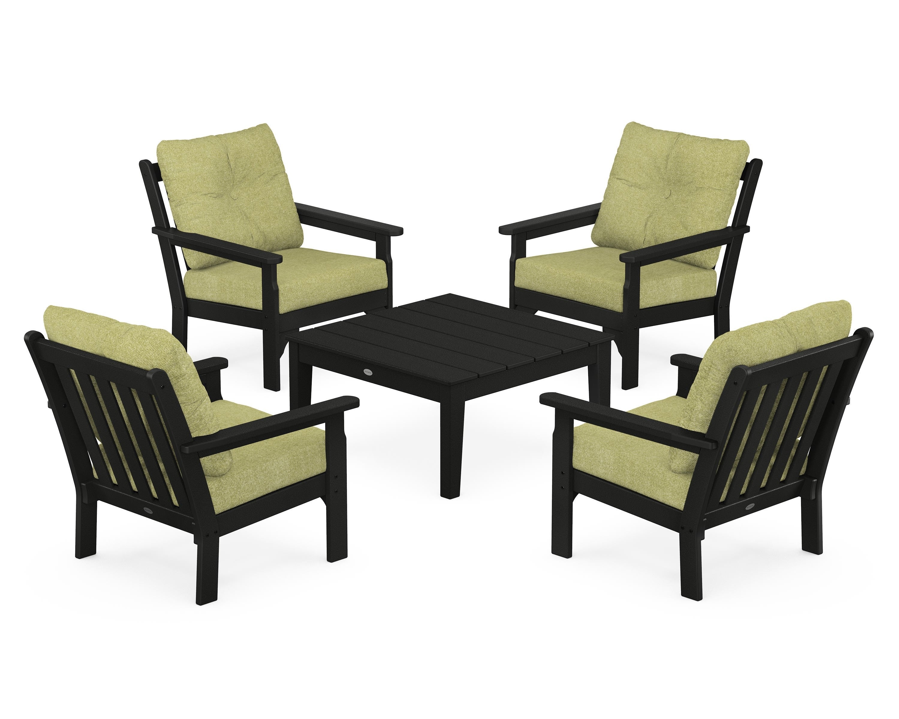 POLYWOOD® Vineyard 5-Piece Deep Seating Conversation Set in Black / Chartreuse Boucle