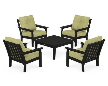 POLYWOOD® Vineyard 5-Piece Deep Seating Conversation Set in Black / Chartreuse Boucle