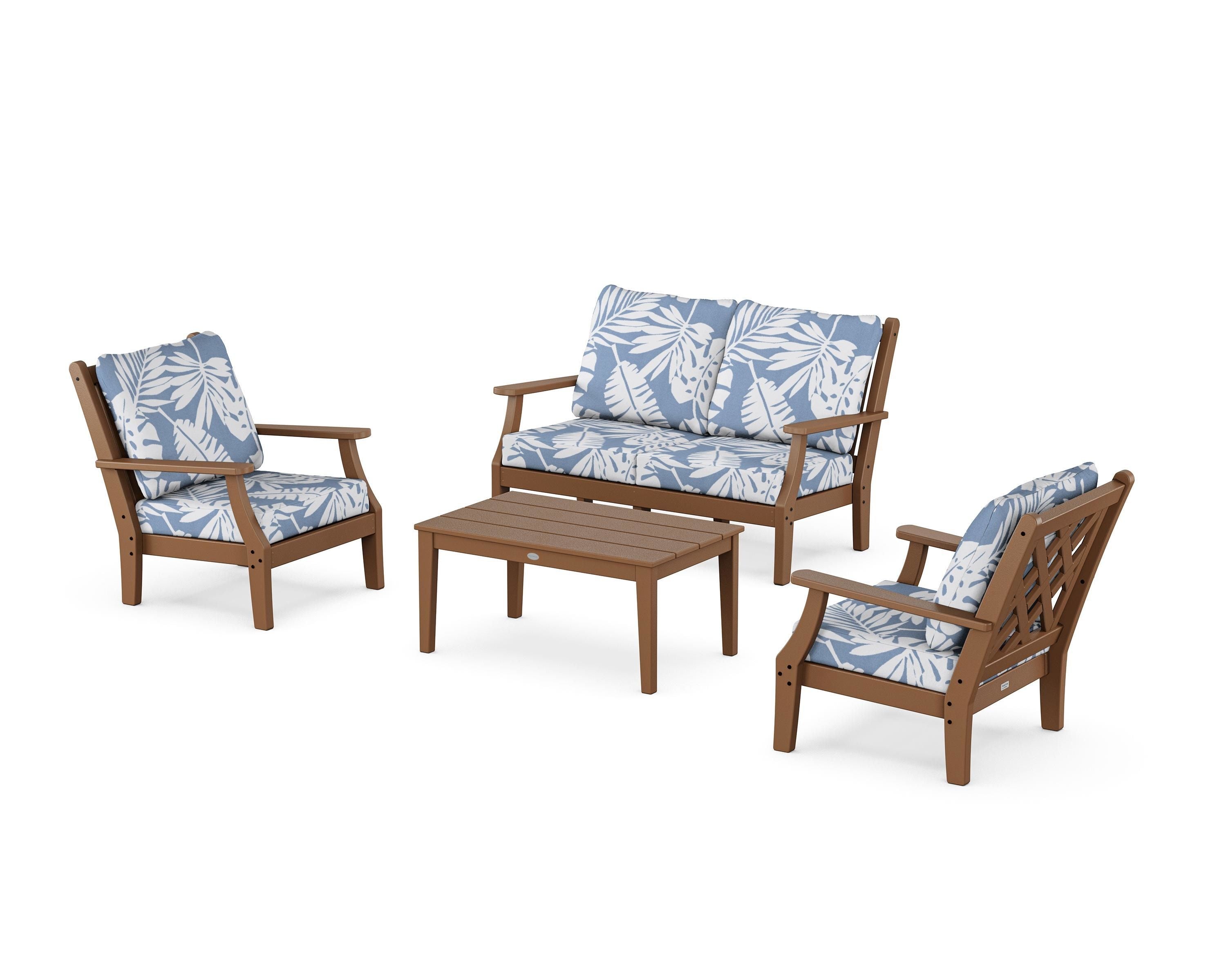 Country Living Wovendale 4-Piece Deep Seating Set with Loveseat in Teak / Leaf Sky Blue