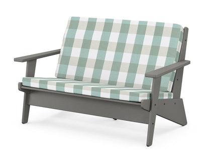 POLYWOOD® Riviera Modern Lounge Loveseat in Slate Grey / Buffalo Plaid Glacier Spa