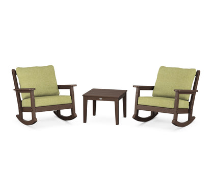 POLYWOOD® Chippendale 3-Piece Deep Seating Rocker Set in Mahogany / Chartreuse Boucle
