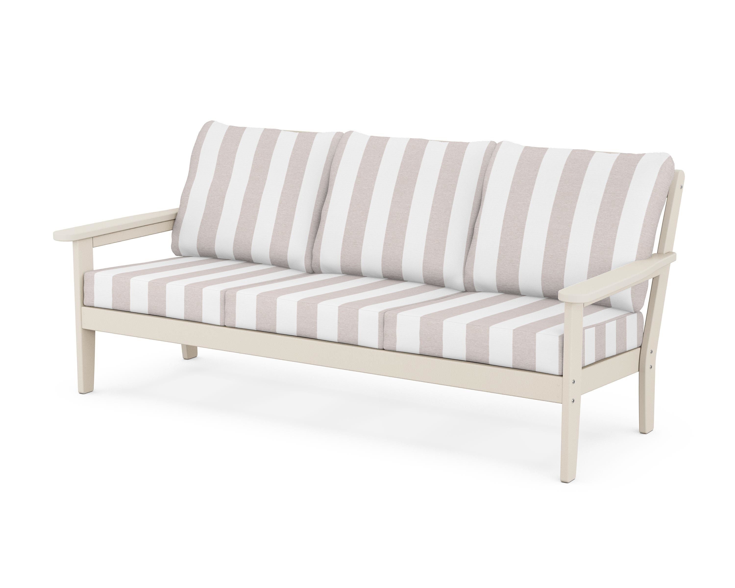 Country Living Cottage Deep Seating Sofa in Sand / Cabana Stripe Dune Burlap