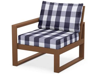 POLYWOOD® EDGE Modular Left Arm Chair in Teak / Buffalo Plaid Navy