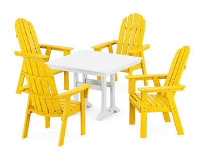 POLYWOOD® Vineyard Adirondack 5-Piece Farmhouse Dining Set With Trestle Legs in Lemon / White