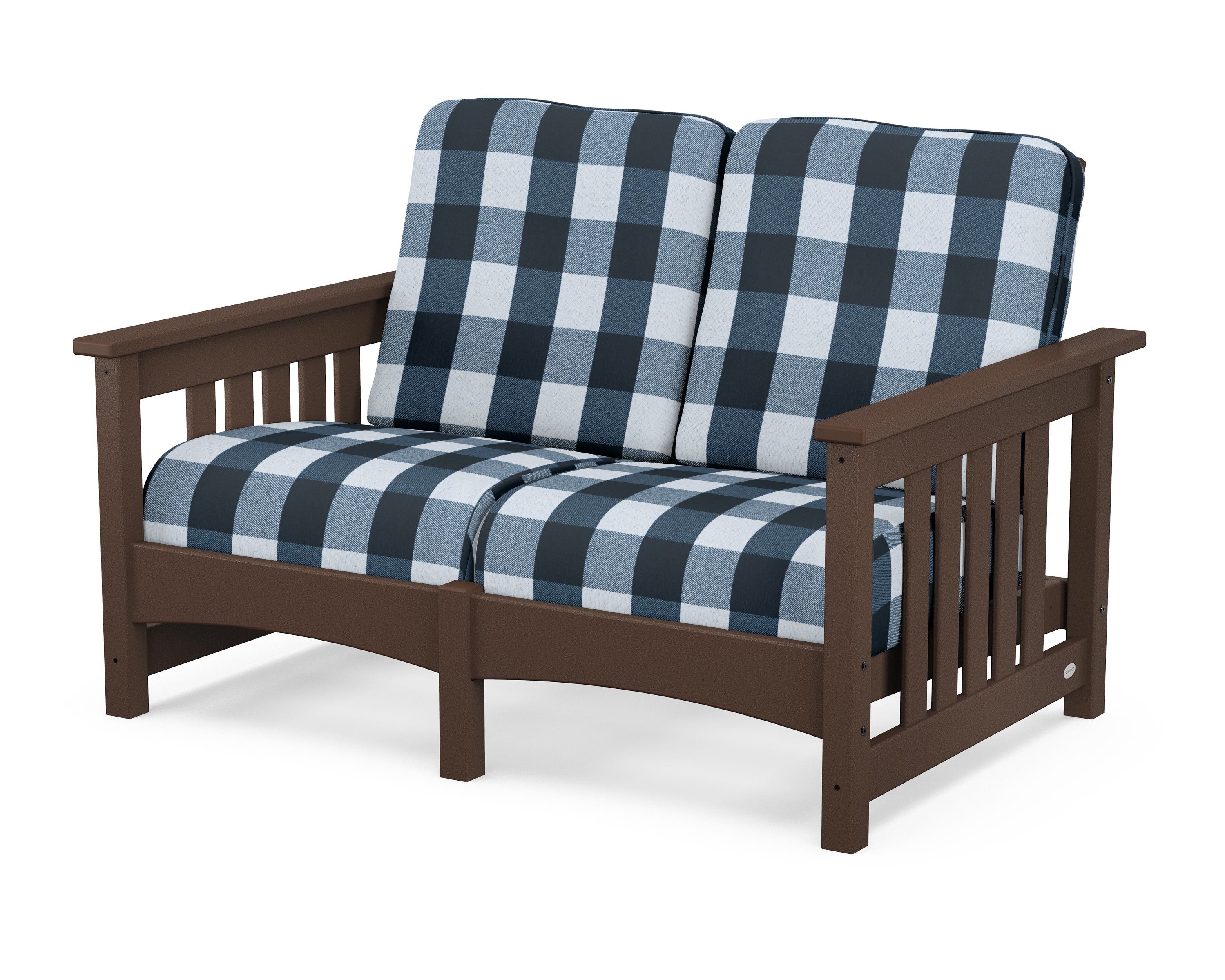 POLYWOOD® Club Mission Loveseat in Mahogany / Buffalo Plaid Marine Indigo