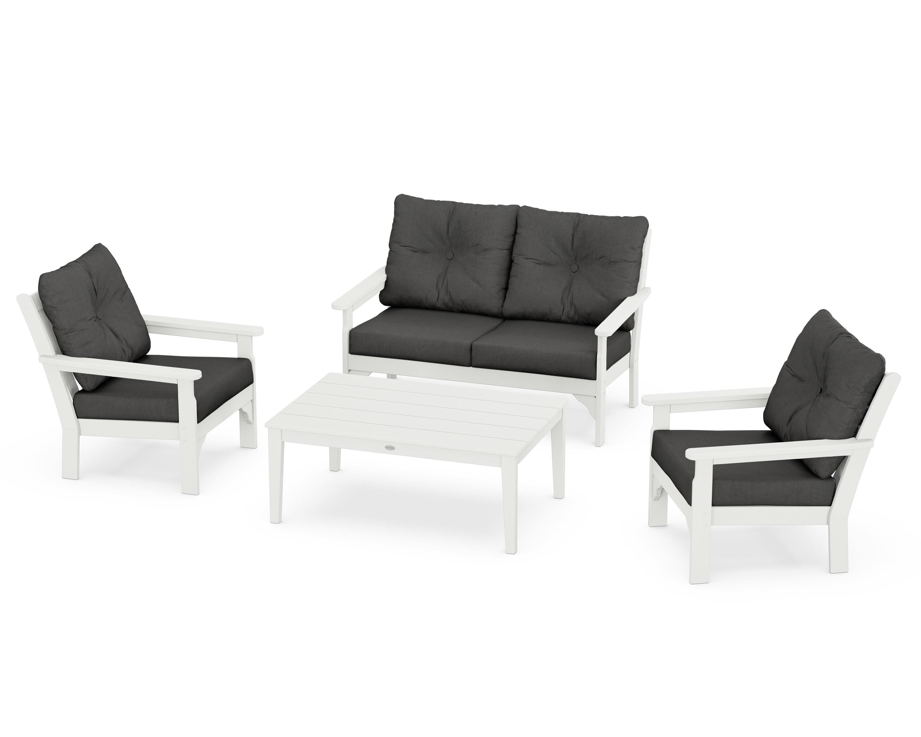 POLYWOOD® Vineyard 4-Piece Deep Seating Set in Vintage White / Spectrum Carbon