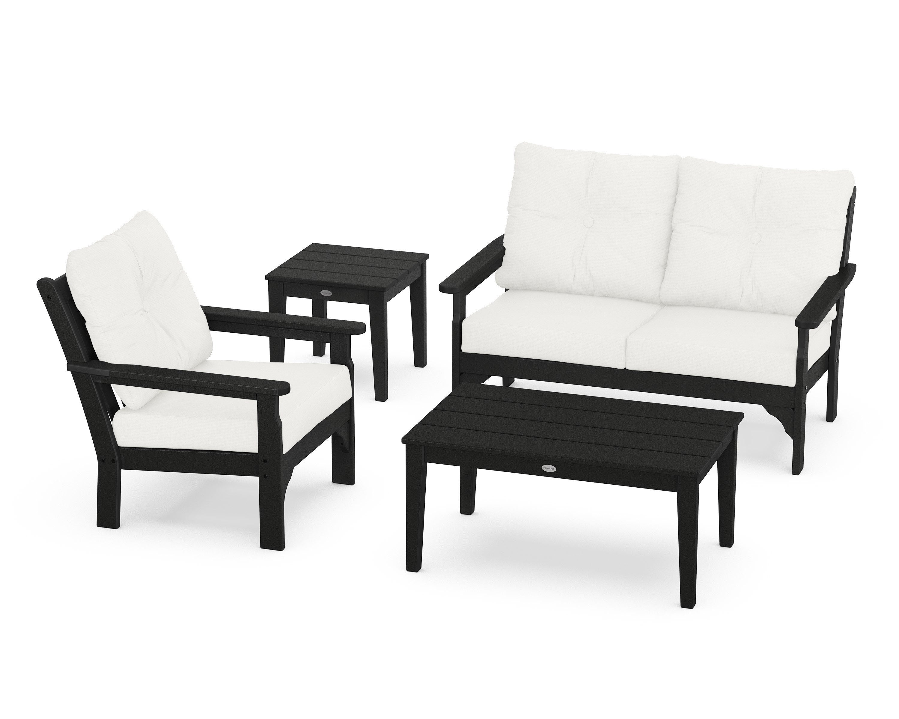 POLYWOOD® Vineyard 4-Piece Deep Seating Set in Black / Natural Linen