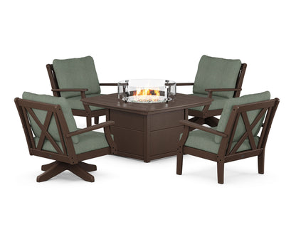 POLYWOOD® Braxton 5-Piece Deep Seating Set with Fire Table in Mahogany / Cast Sage