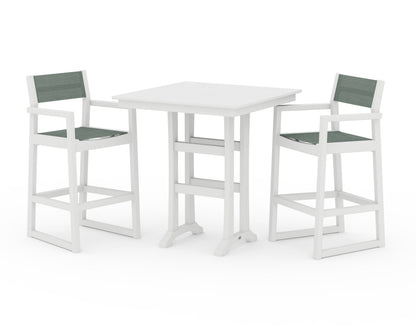 POLYWOOD® EDGE Sling Arm Chair 3-Piece Farmhouse Bar Set with Trestle Legs in White / Dupioni Sea Mist Sling