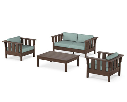 Martha Stewart by POLYWOOD® Acadia 4-Piece Deep Seating Set with Loveseat in Mahogany / Glacier Spa