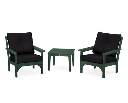 POLYWOOD® Vineyard 3-Piece Deep Seating Set in Green / Midnight Linen