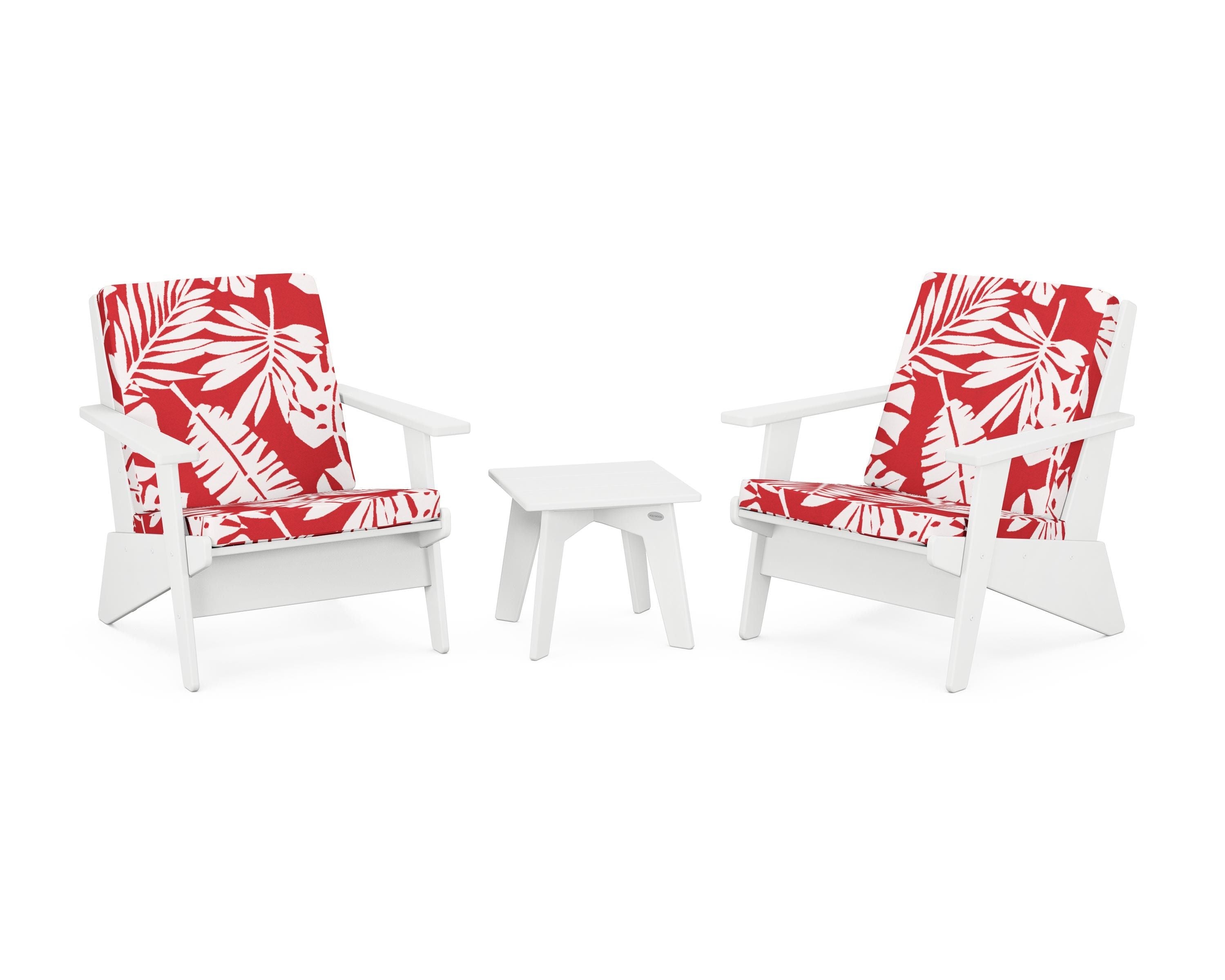 POLYWOOD® Riviera Modern Lounge 3-Piece Set in White / Leaf Crimson