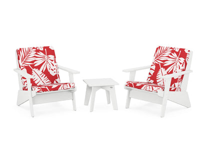 POLYWOOD® Riviera Modern Lounge 3-Piece Set in White / Leaf Crimson