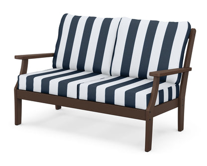 POLYWOOD® Braxton Deep Seating Loveseat in Mahogany / Cabana Stripe Marine Indigo