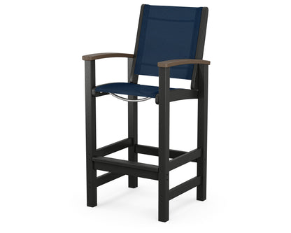POLYWOOD® Coastal Bar Chair in Black / Kona / Navy Blue Sling