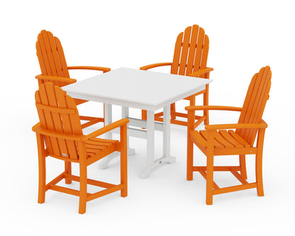 POLYWOOD® Classic Adirondack 5-Piece Farmhouse Dining Set in Tangerine / White