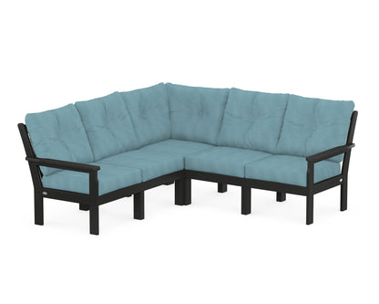 POLYWOOD® Vineyard 5-Piece Sectional in Black / Lattice Sky Blue