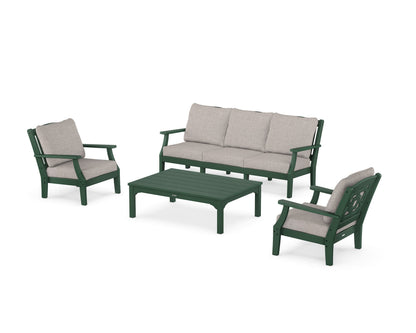 Martha Stewart by POLYWOOD® Chinoiserie 4-Piece Deep Seating Set with Sofa in Green / Weathered Tweed