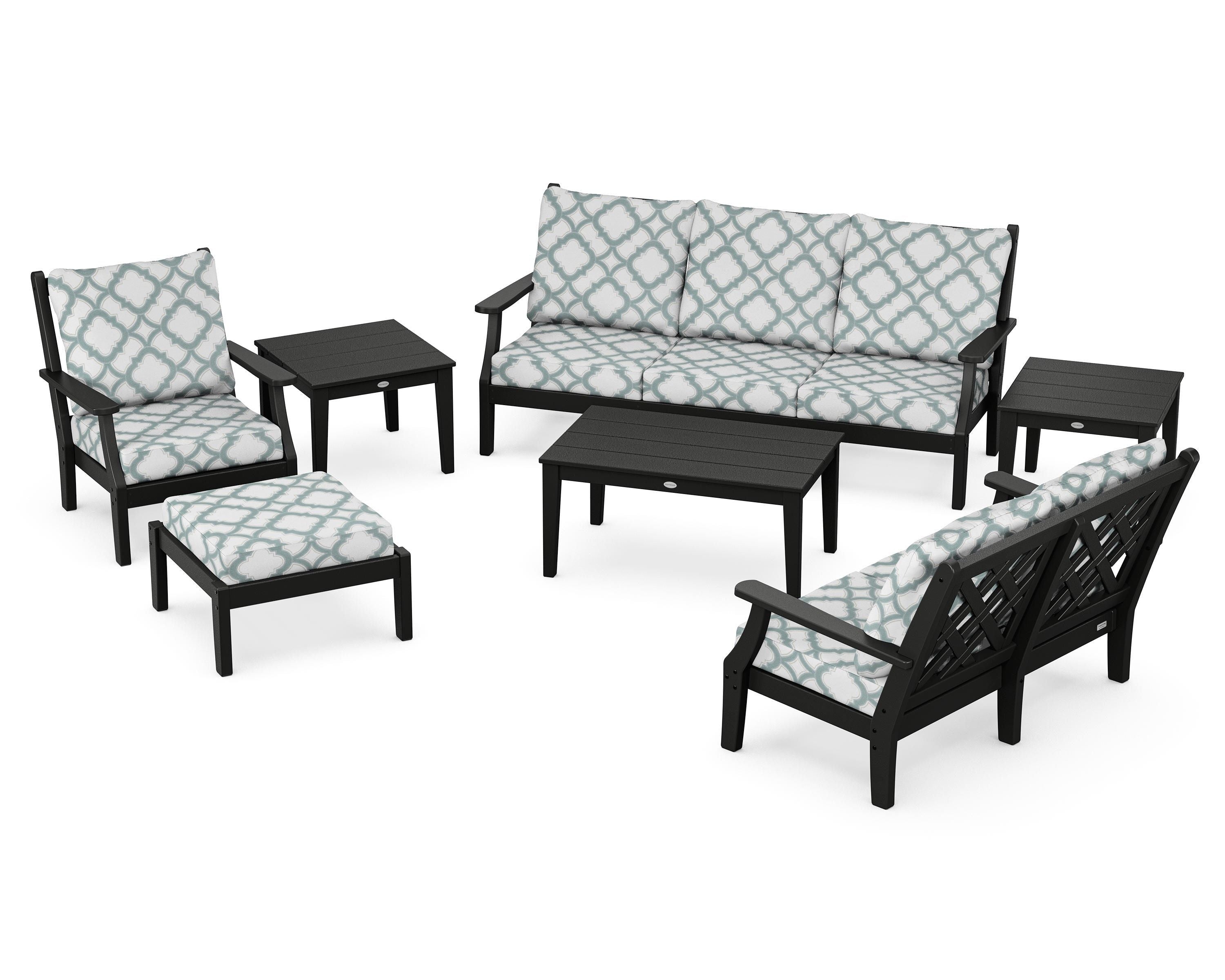 Country Living Wovendale 7-Piece Deep Seating Set in Black / Trellis Glacier Spa