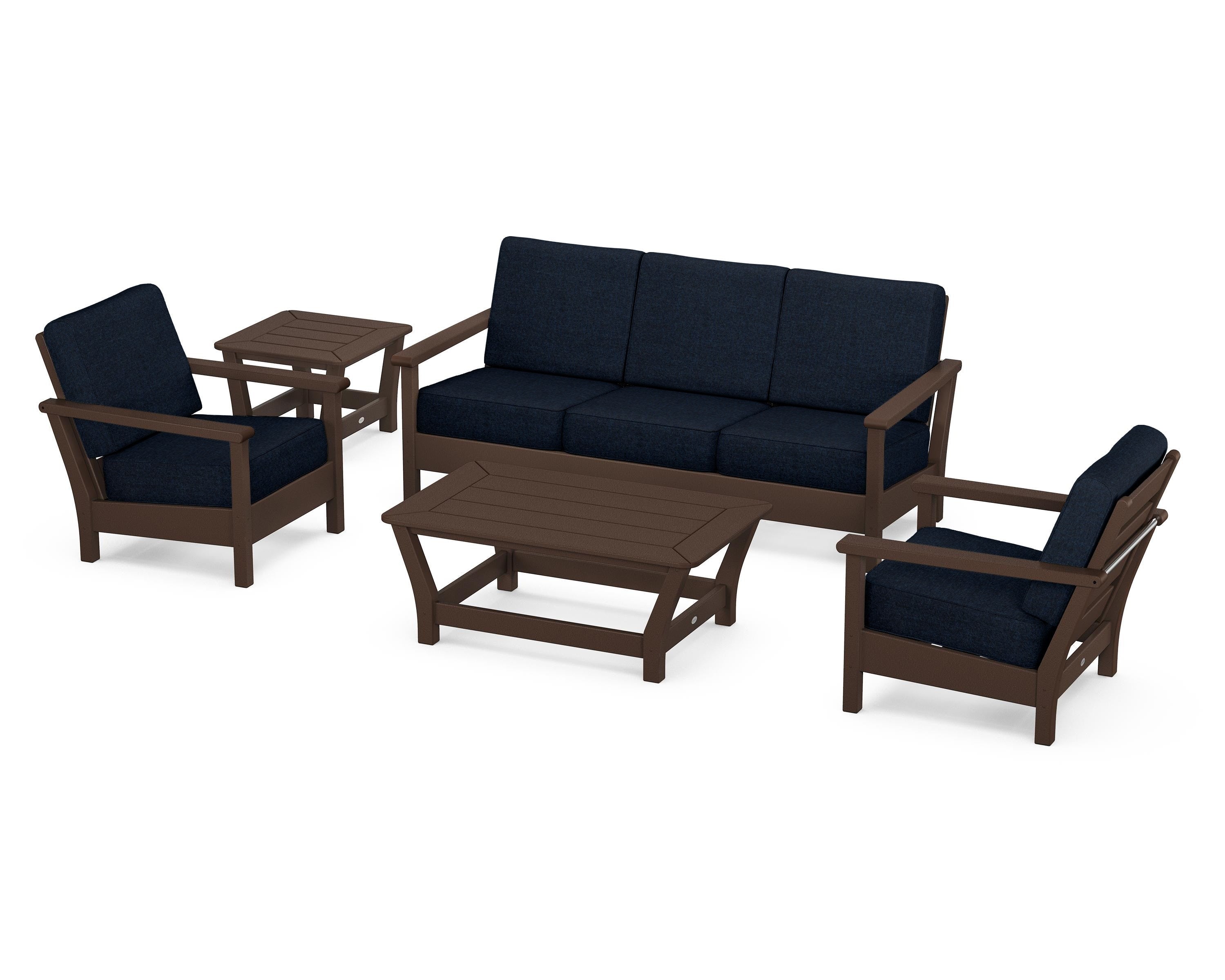POLYWOOD® Harbour 5-Piece Deep Seating Set in Mahogany / Marine Indigo