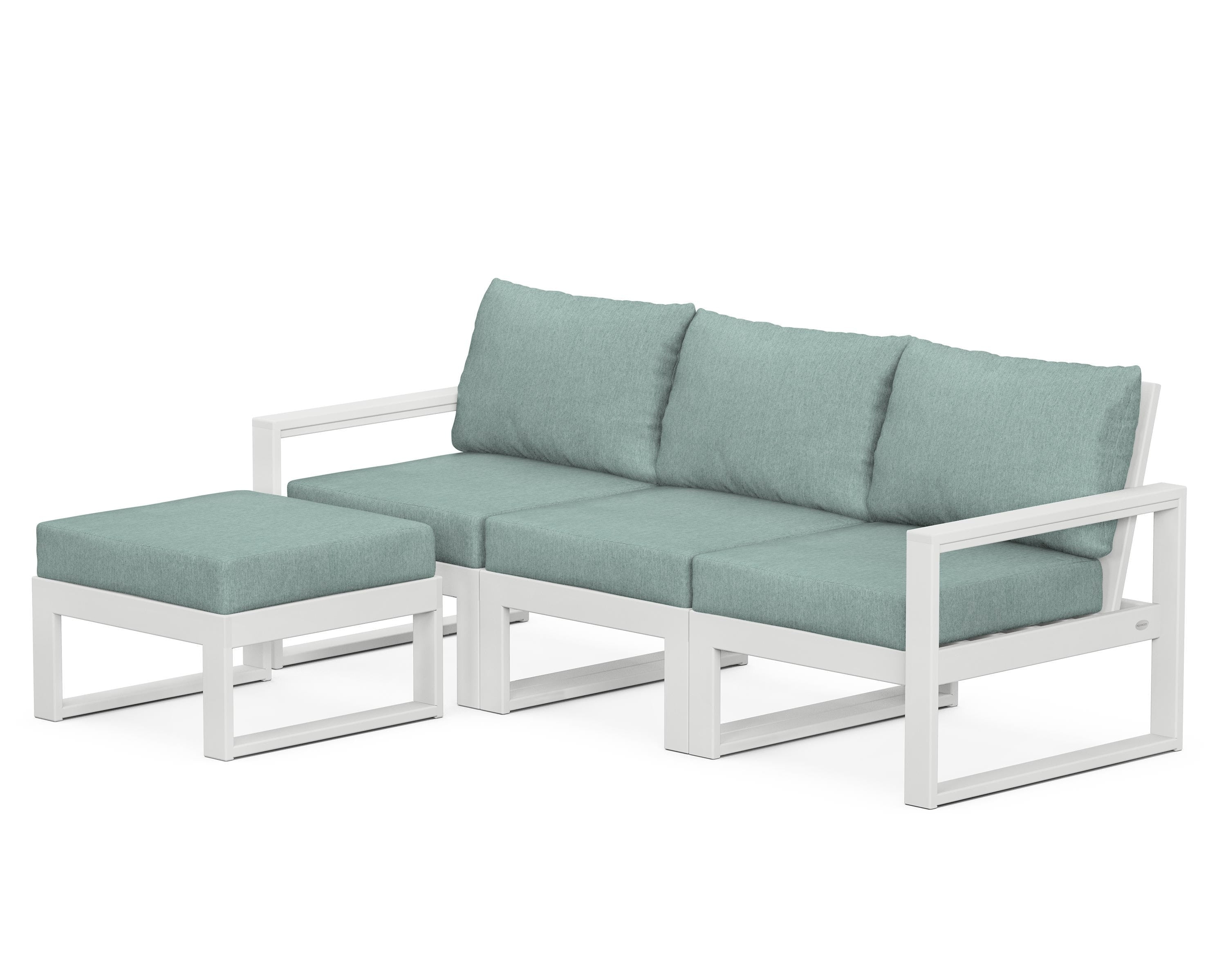 POLYWOOD® EDGE 4-Piece Modular Deep Seating Set with Ottoman in White / Glacier Spa