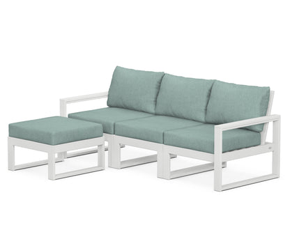 POLYWOOD® EDGE 4-Piece Modular Deep Seating Set with Ottoman in White / Glacier Spa