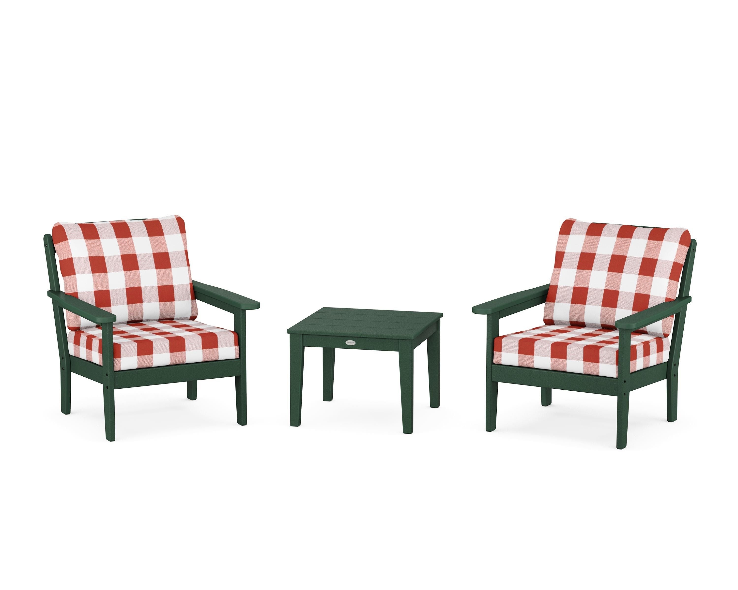 Country Living Cottage 3-Piece Deep Seating Set in Green / Buffalo Plaid Crimson