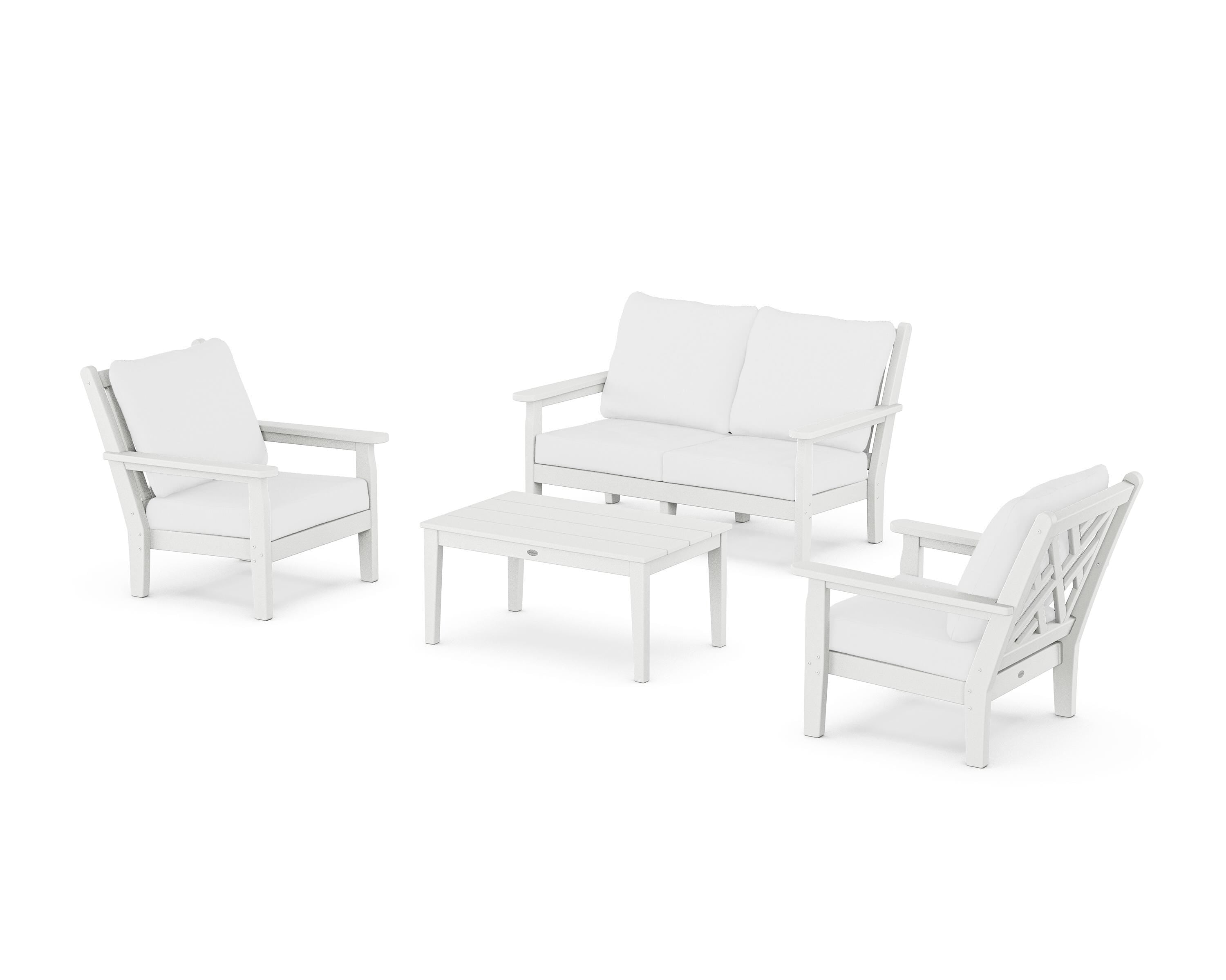 POLYWOOD® Chippendale 4-Piece Deep Seating Set with Loveseat in White / Natural
