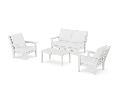 POLYWOOD® Chippendale 4-Piece Deep Seating Set with Loveseat in White / Natural