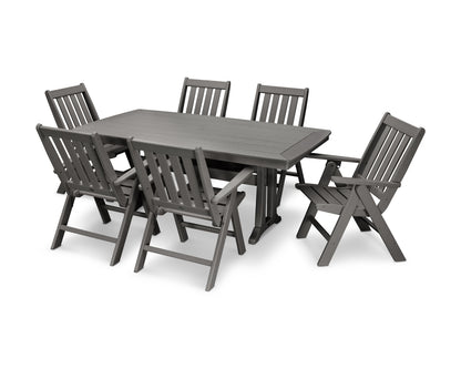 POLYWOOD® Vineyard Folding Chair 7-Piece Dining Set with Trestle Legs in Slate Grey