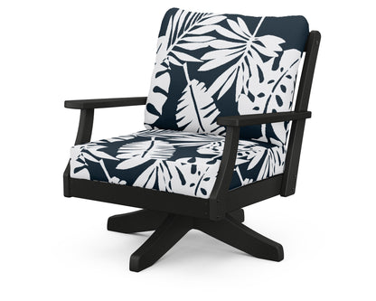 POLYWOOD® Braxton Deep Seating Swivel Chair in Black / Leaf Marine Indigo