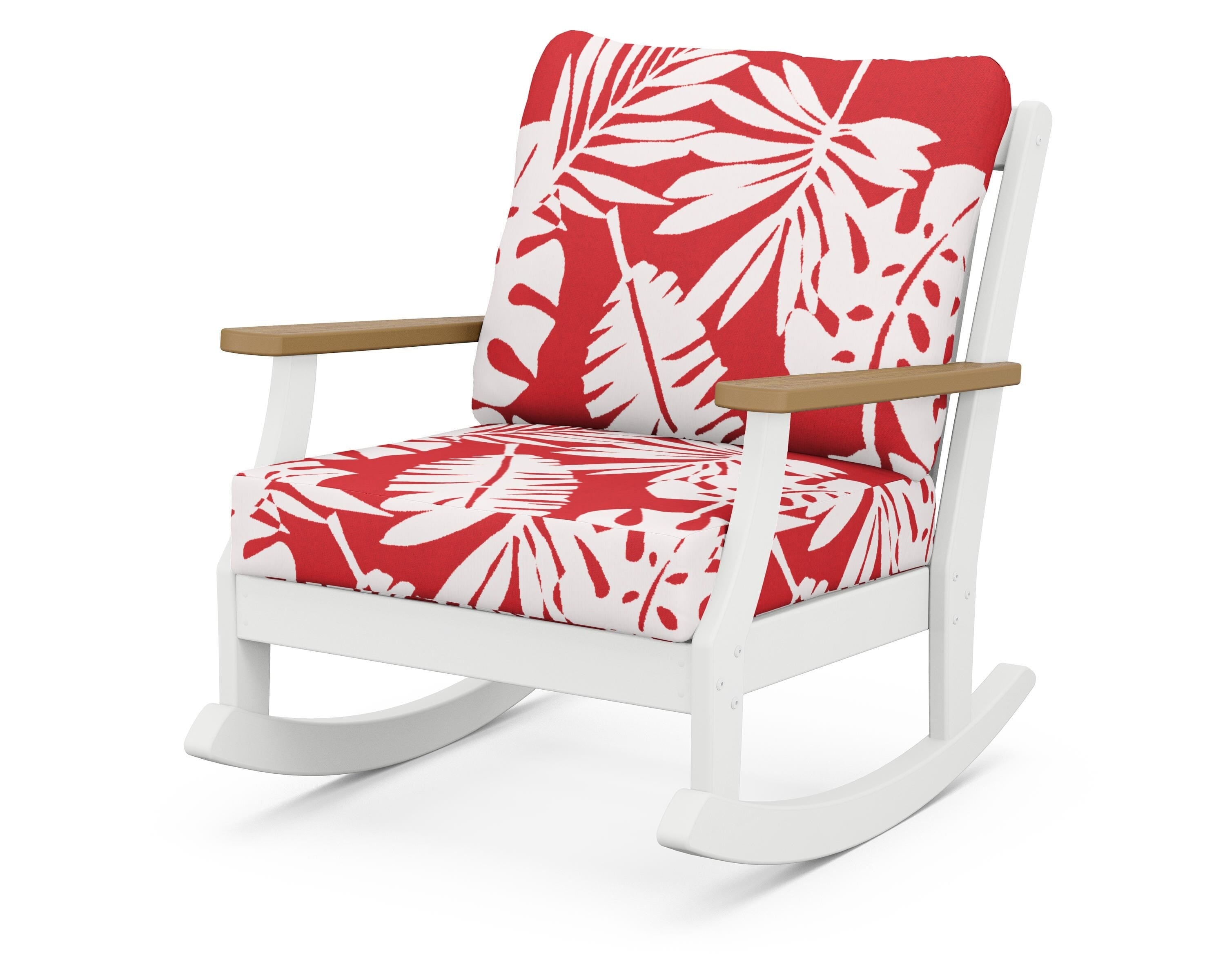 POLYWOOD® Braxton Deep Seating Rocking Chair in White / Natural / Leaf Crimson