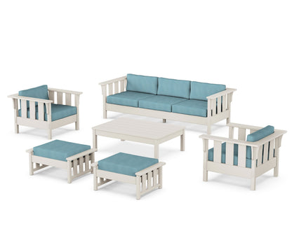 Martha Stewart by POLYWOOD® Acadia 6-Piece Lounge Sofa Set in Sand / Lattice Sky Blue