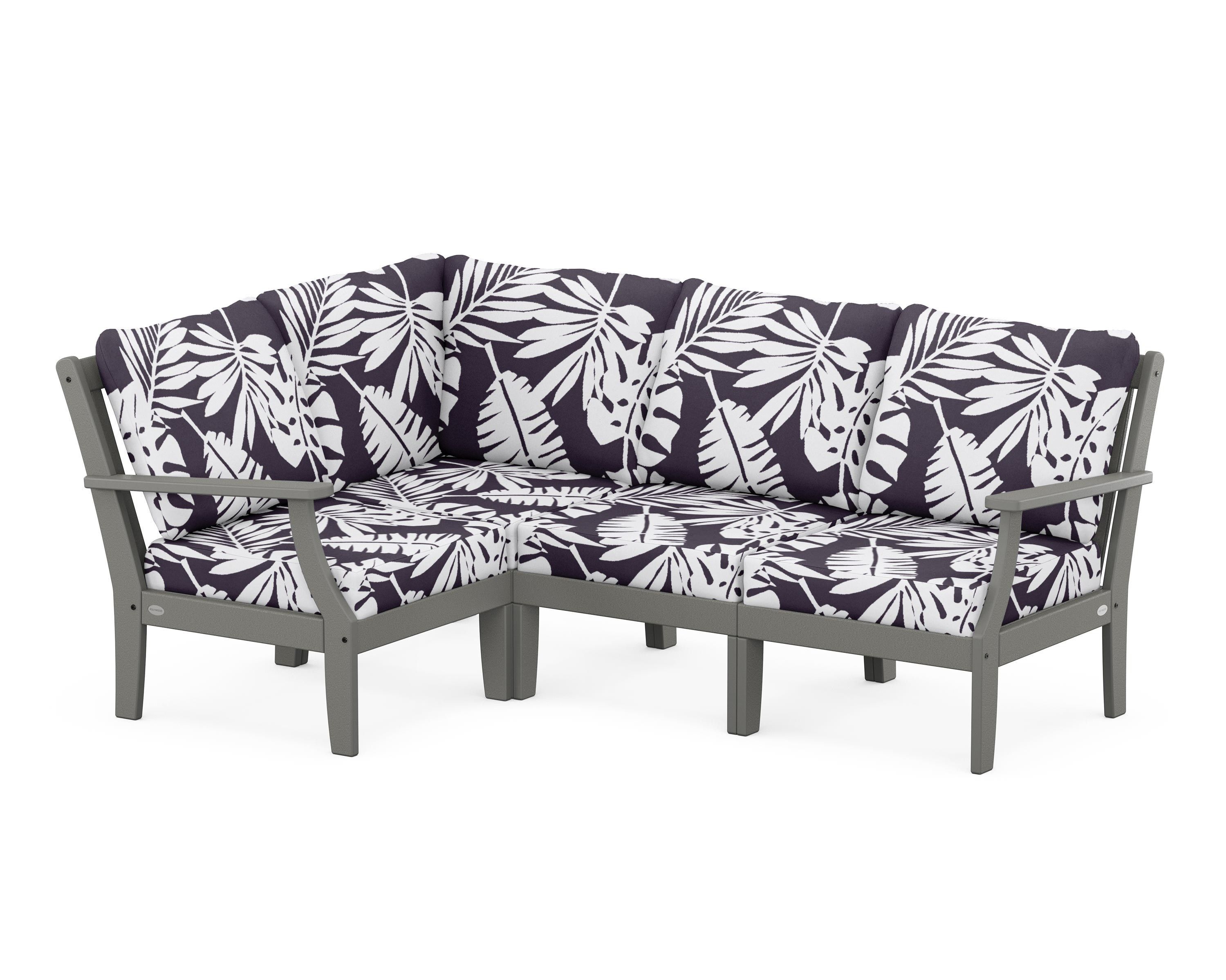 POLYWOOD® Braxton Modular 4-Piece Deep Seating Set in Slate Grey / Leaf Navy