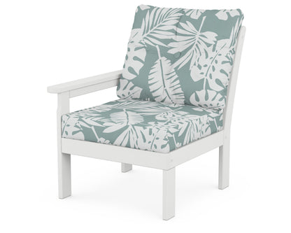 POLYWOOD® Vineyard Modular Left Arm Chair in White / Leaf Glacier Spa