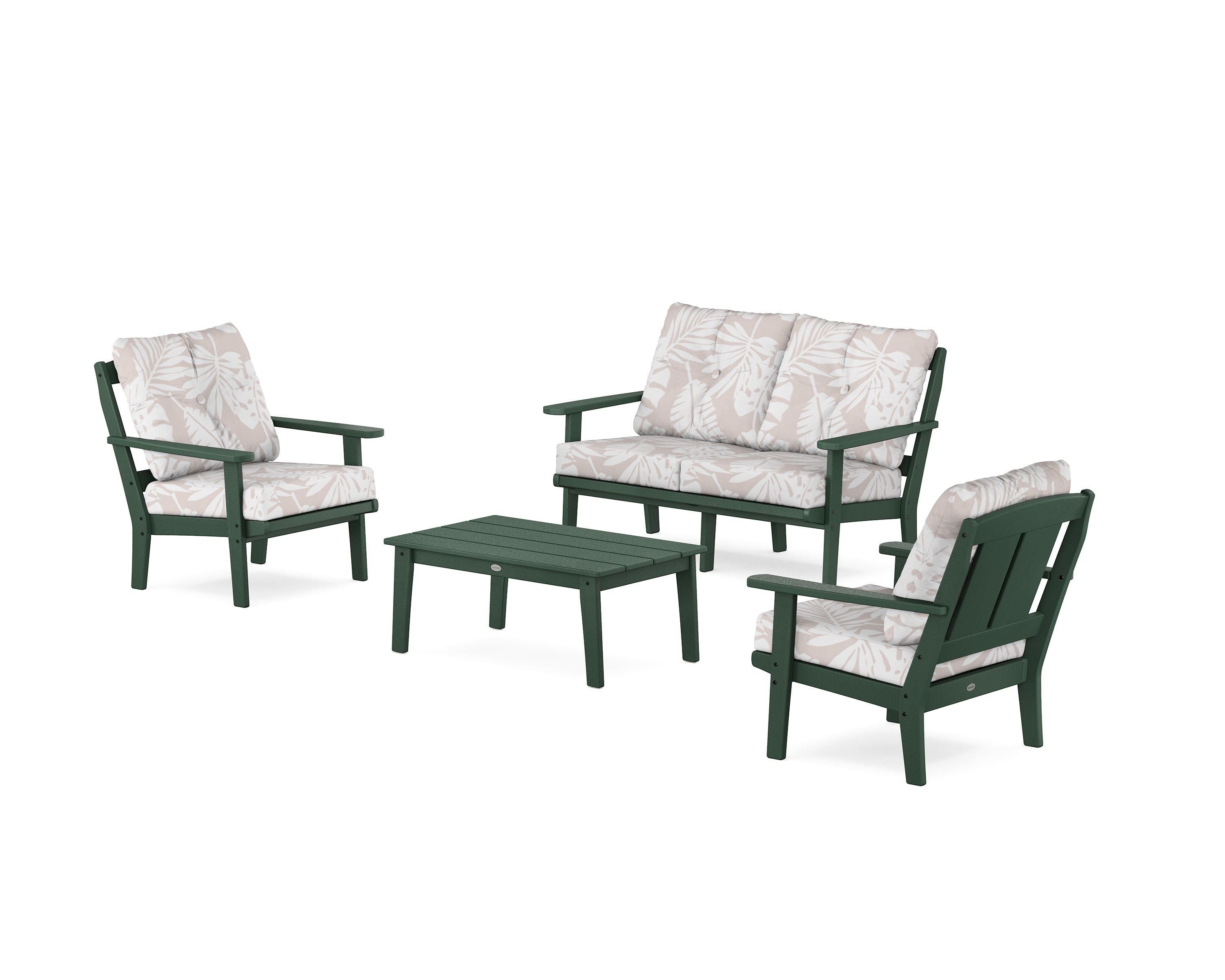 POLYWOOD® Mission 4-Piece Deep Seating Set with Loveseat in Green / Leaf Dune Burlap