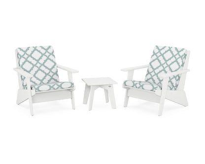 POLYWOOD® Riviera Modern Lounge 3-Piece Set in White / Trellis Glacier Spa