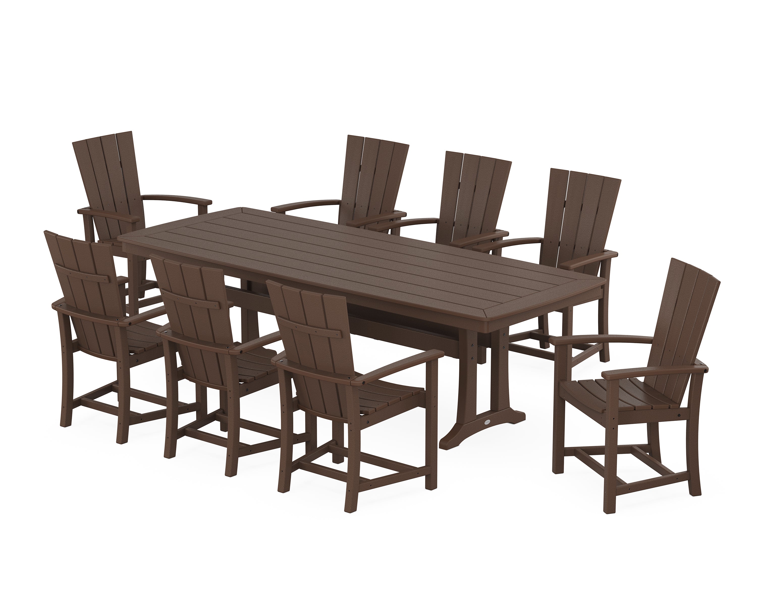 POLYWOOD® Quattro Adirondack 9-Piece Dining Set with Trestle Legs in Mahogany