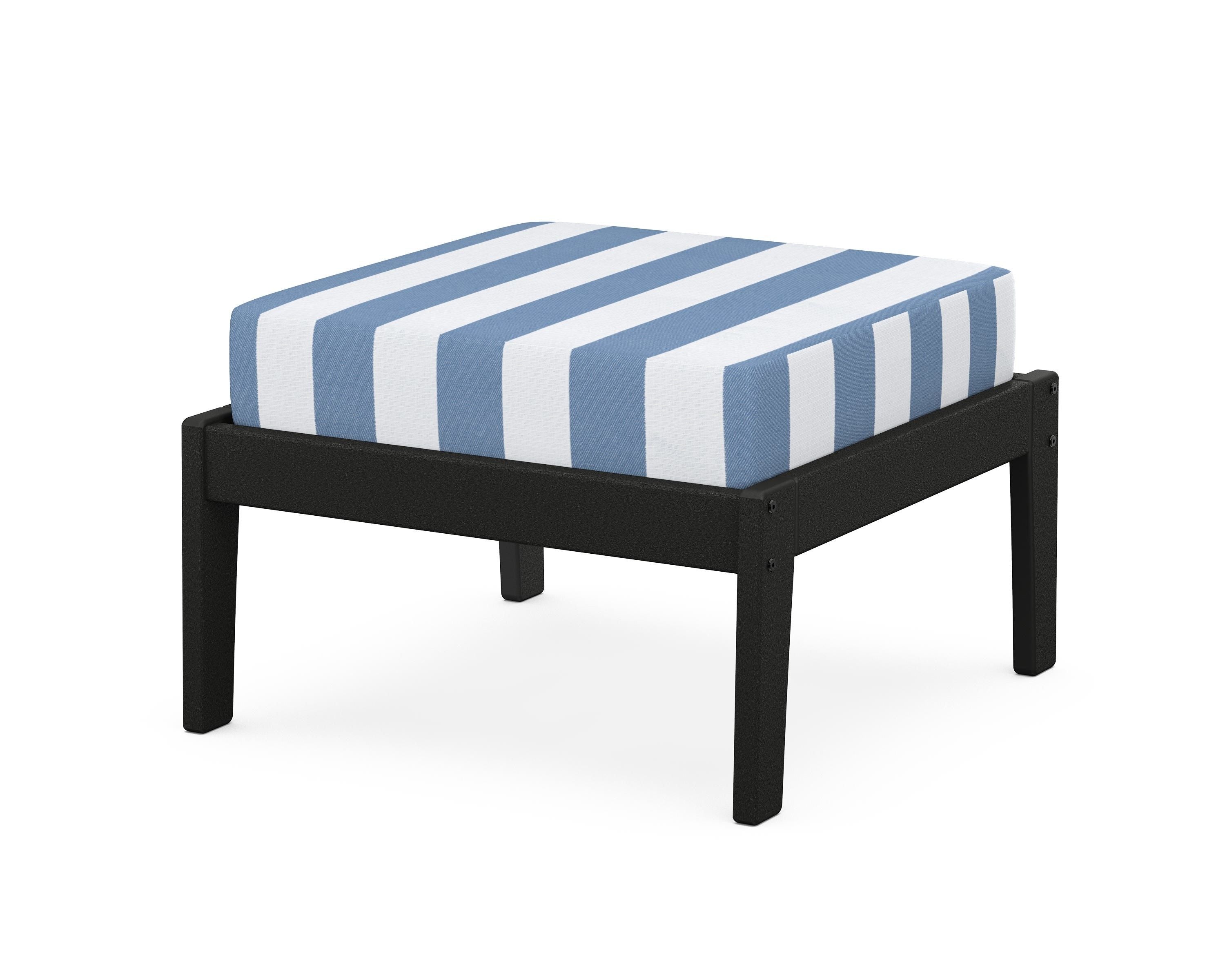 Unbranded Deep Seating Ottoman in Black / Cabana Stripe Sky Blue