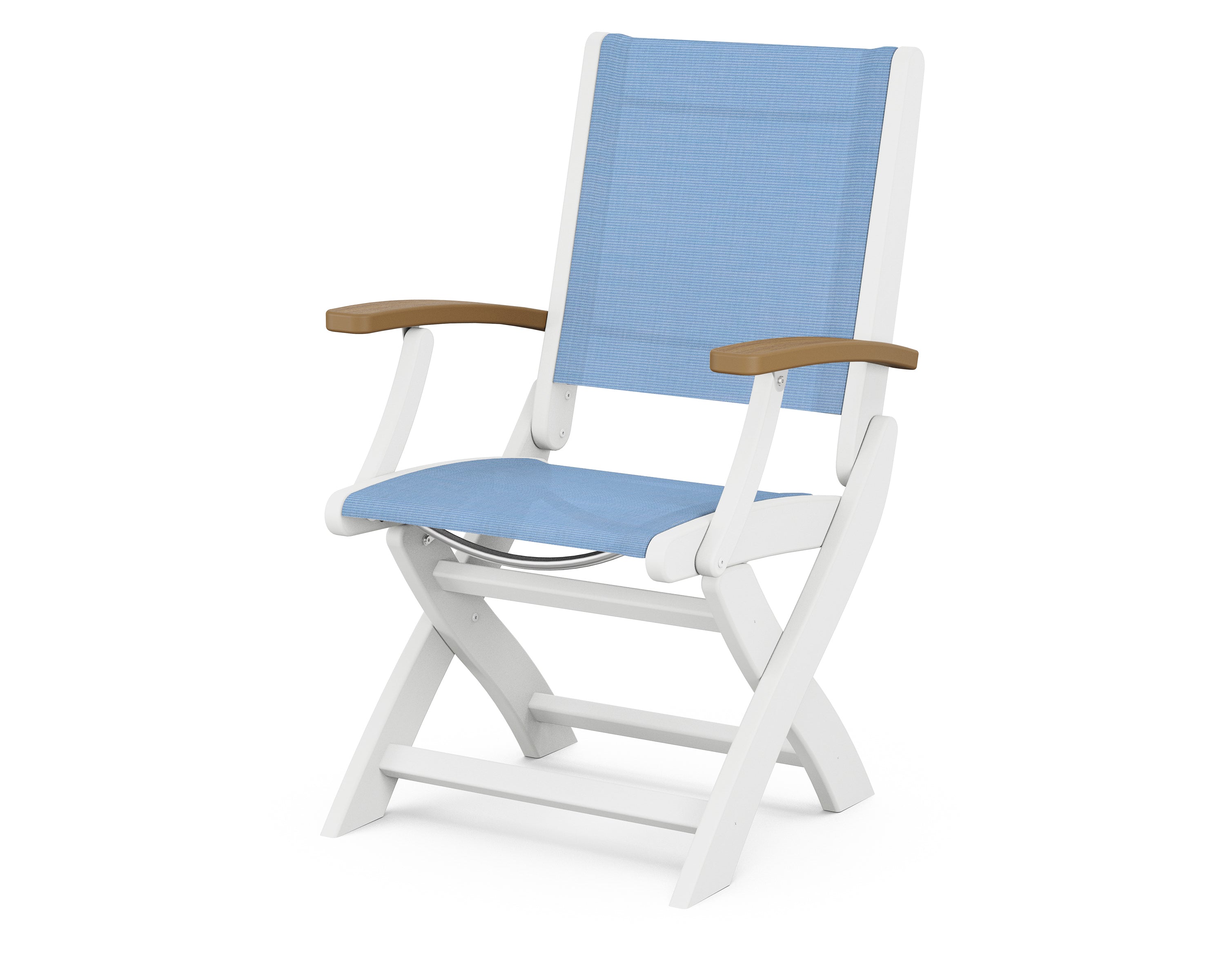 POLYWOOD® Coastal Folding Chair in White / Natural / Poolside Sling