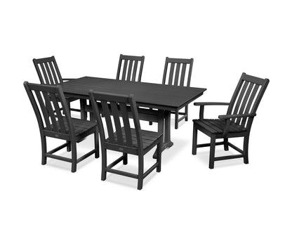 POLYWOOD® Vineyard 7-Piece Farmhouse Dining Set with Trestle Legs in Black