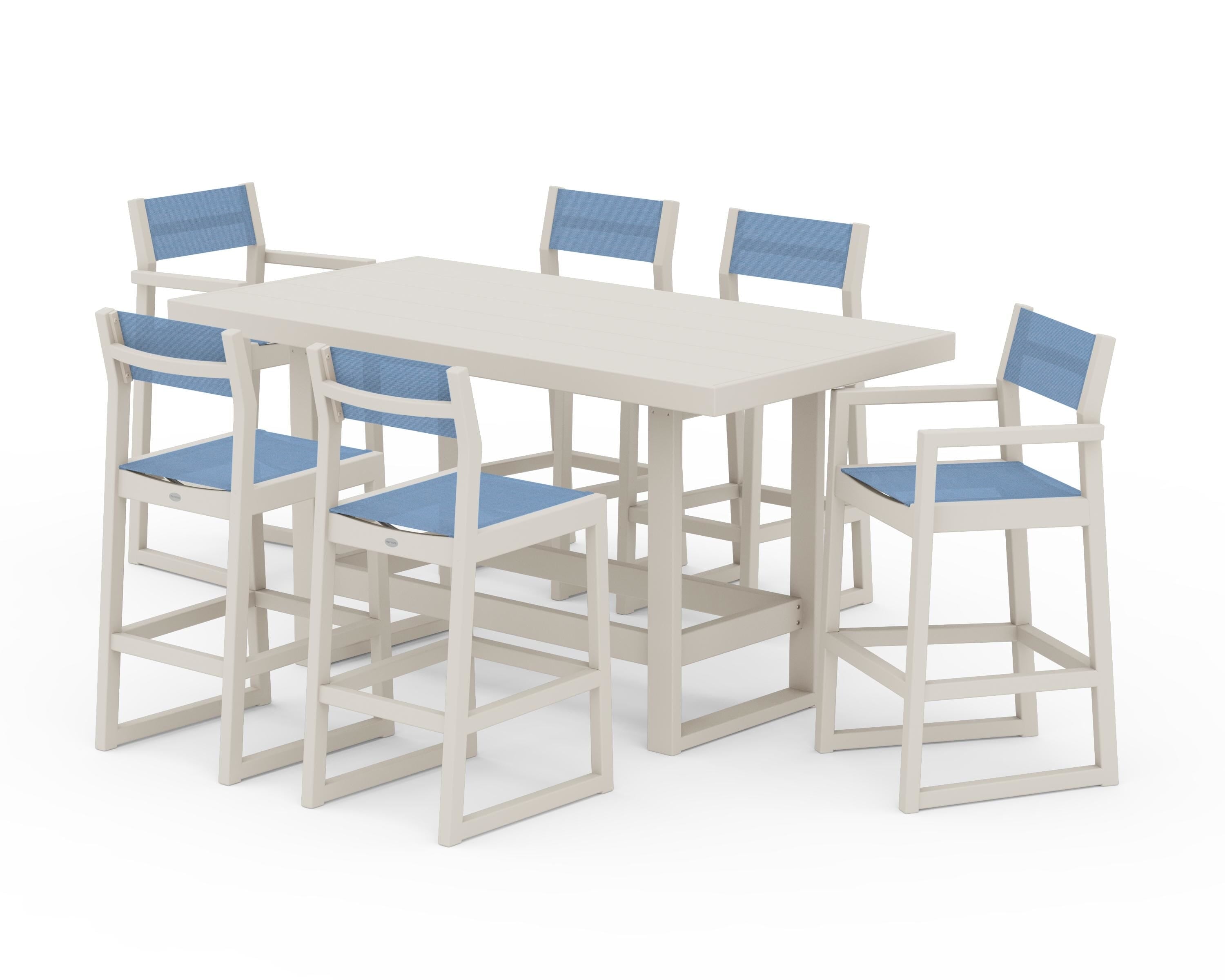 POLYWOOD® EDGE Sling 7-Piece Bar Table Set in Sand / Poolside Sling
